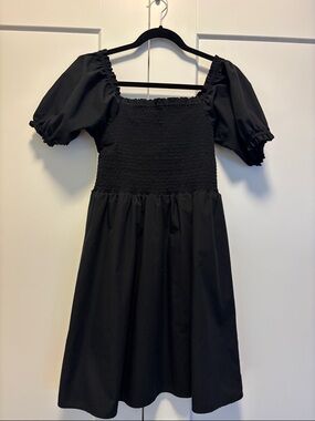 Simons Black Puff Sleeve Smocked Dress M